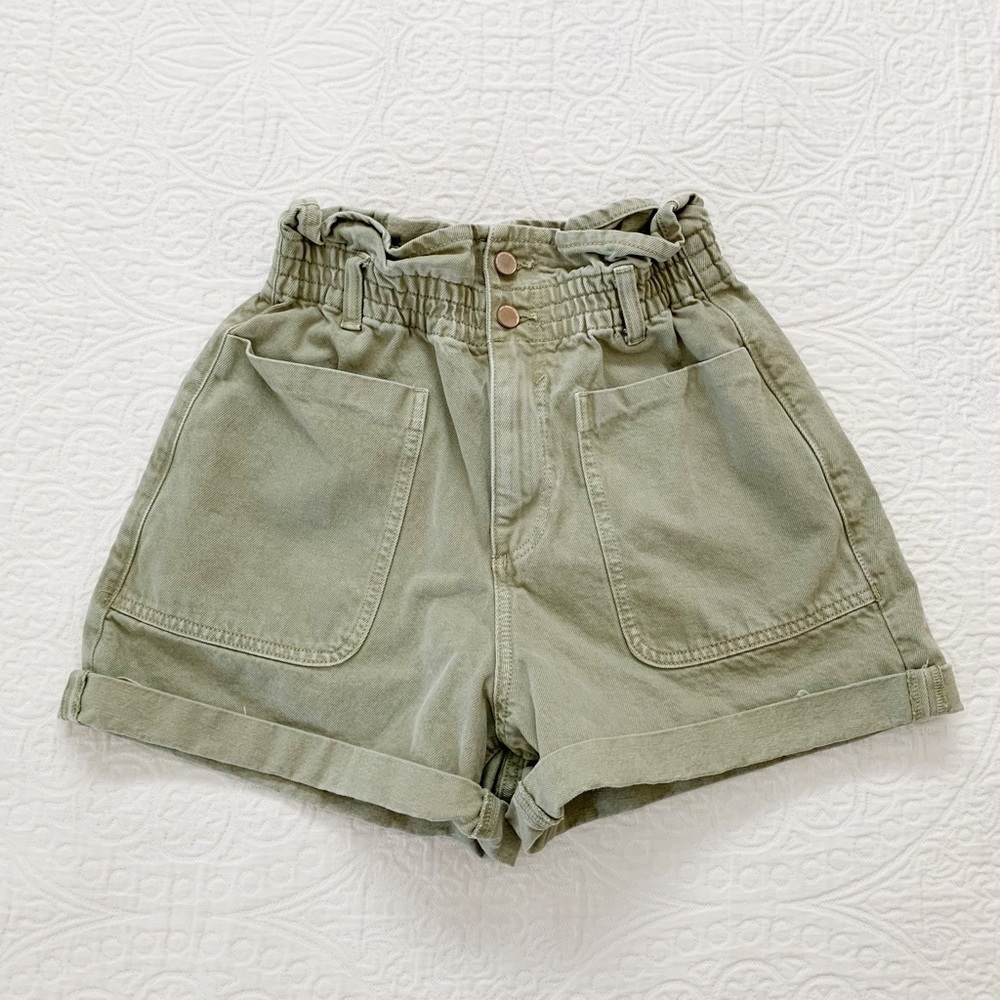 Zara Women's High-Waisted Paper‎ Bag Denim Shorts